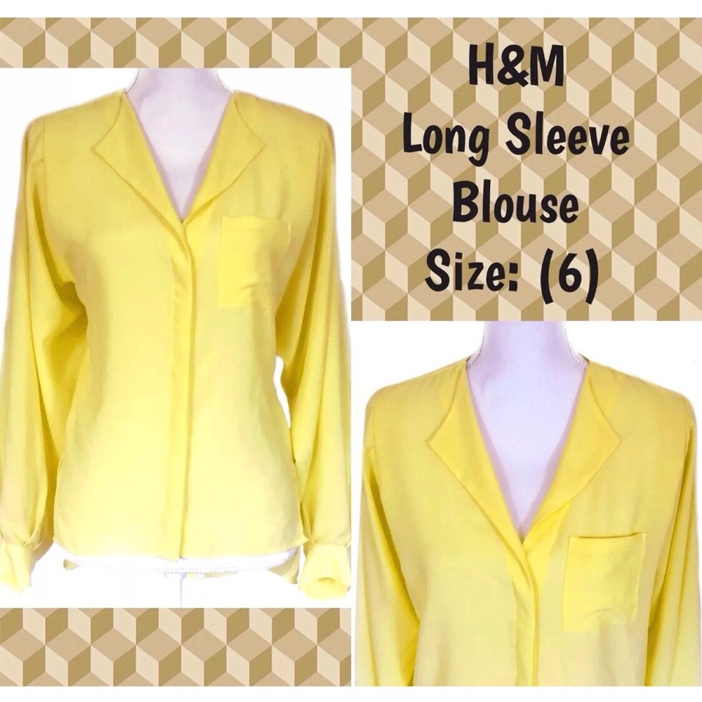 H&M Button Down Blouse Long Sleeve Canary Yellow